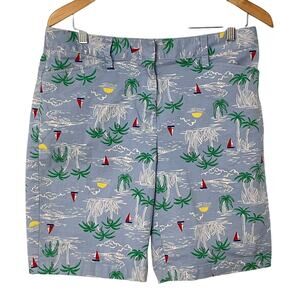 Lands End Womens Bermuda Shorts Blue Sailboats Print Size 8